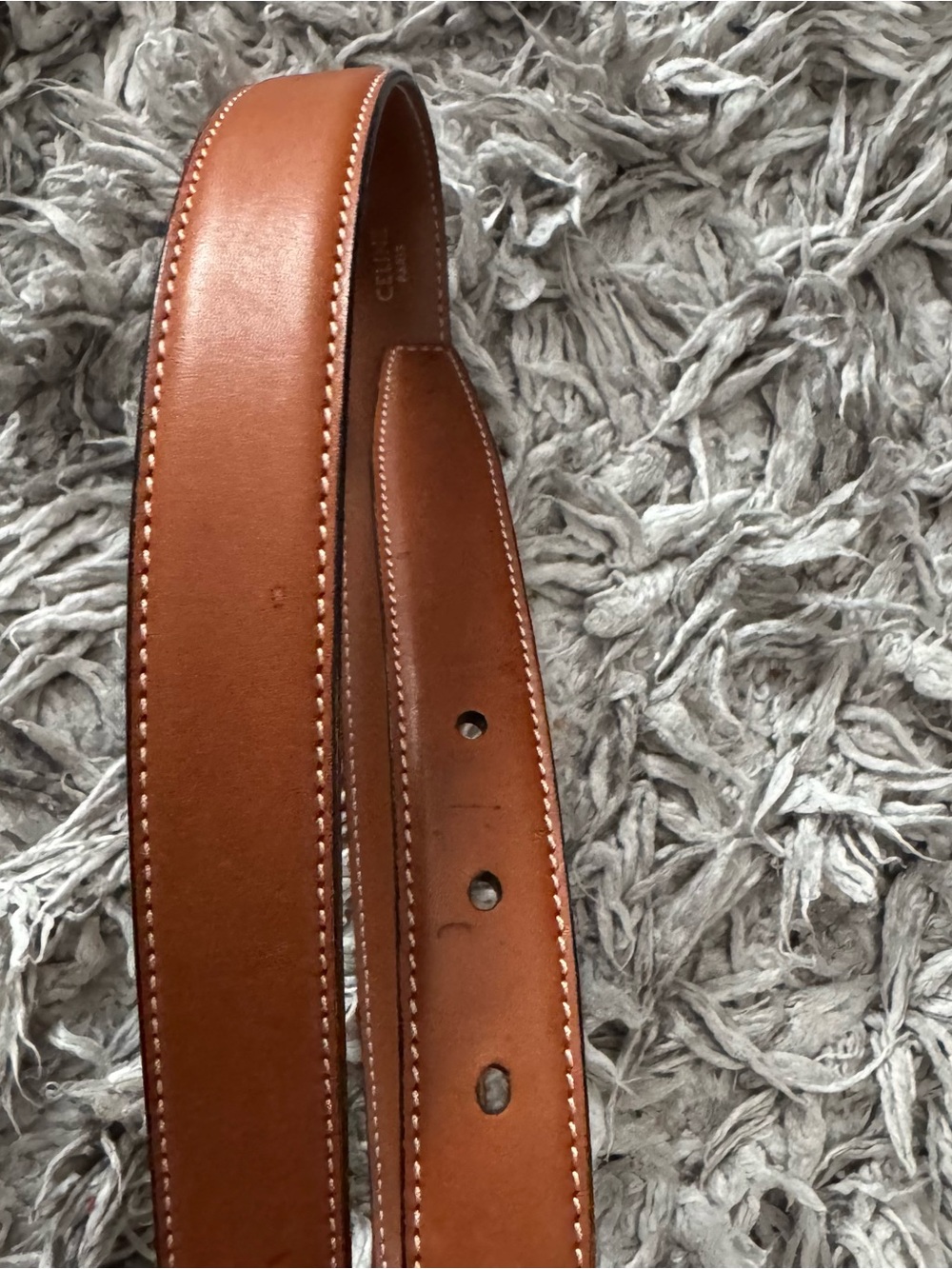 Celine Tan Leather Belt with Gold Logo Buckle - Picture 5 of 8